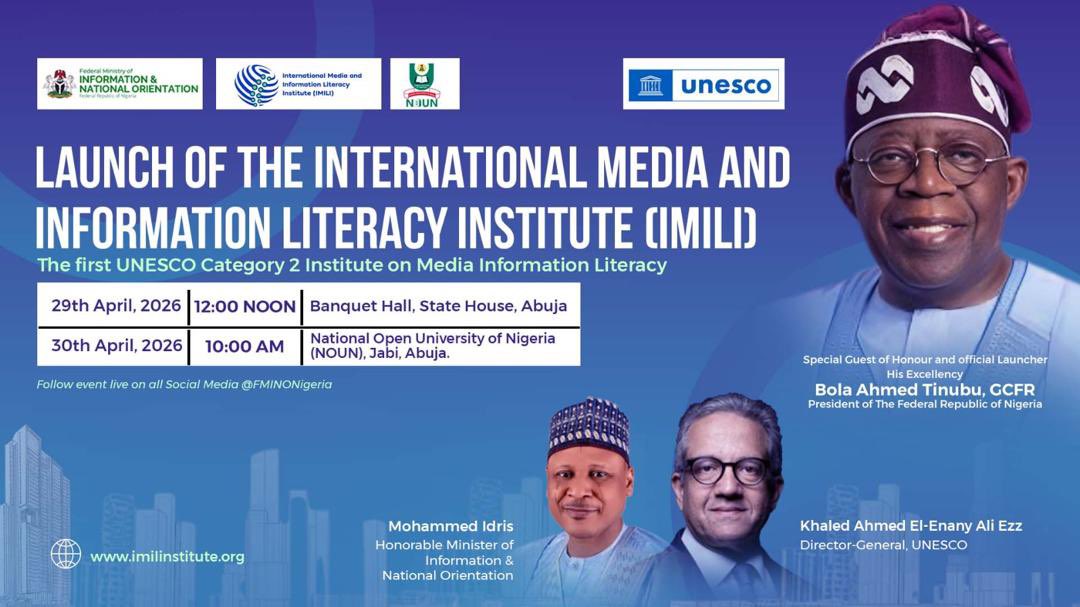 Promotional poster for the launch of the International Media and Information Literacy Institute in Abuja